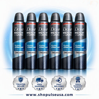 6 Pack Dove Men + Care Clean Comfort Spray, International Version, 250 ML/8.4 OZ