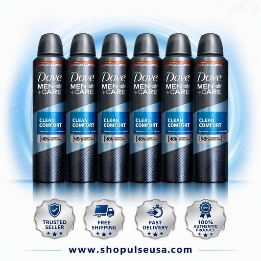 6 Pack Dove Men + Care Clean Comfort Spray, International Version, 250 ML/8.4 OZ