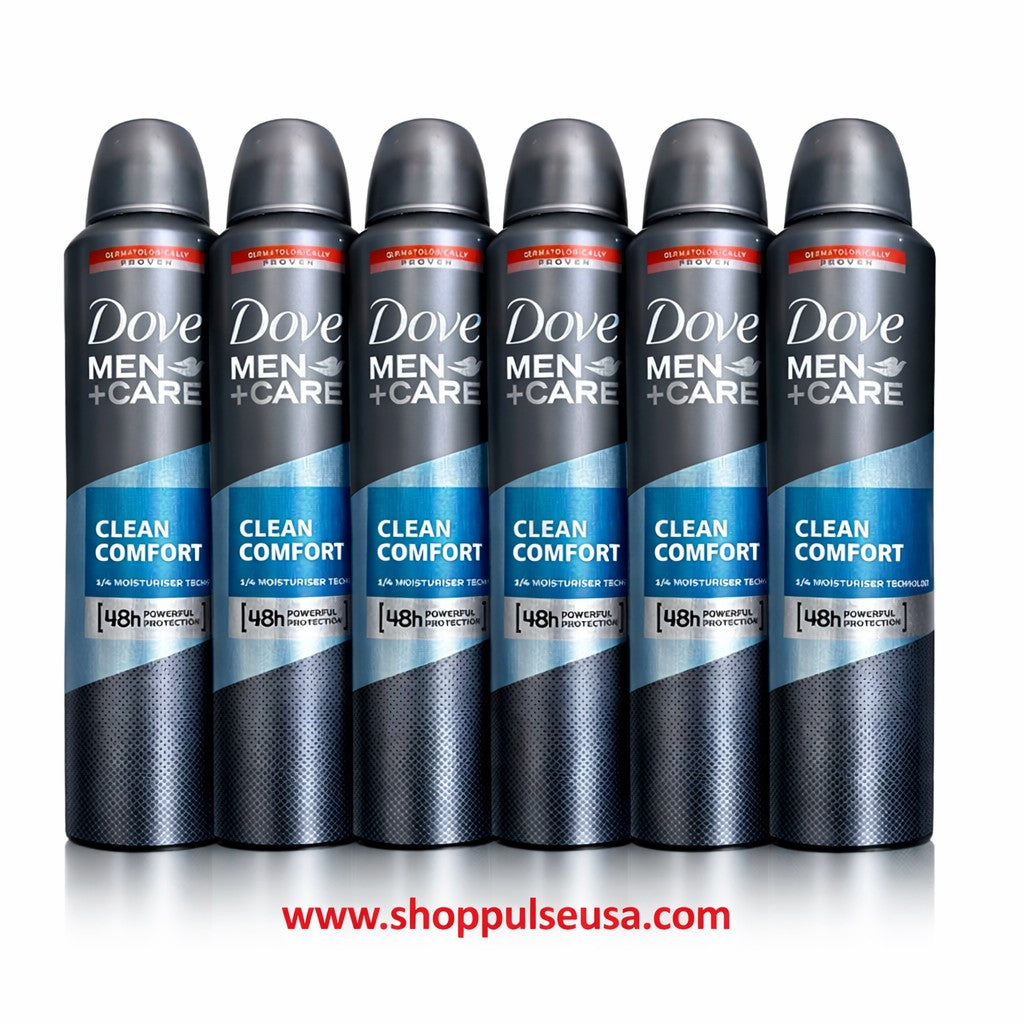 6 pack dove men + care clean comfort spray, international version, 250 ml/8.4 oz