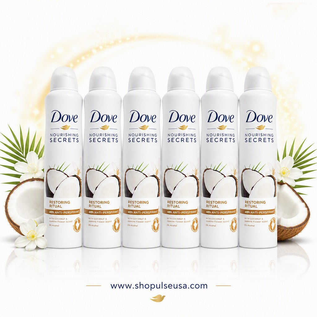 6 pk dove nourishing secrets anti perspirant spray 250ml coconut & jasmine scent