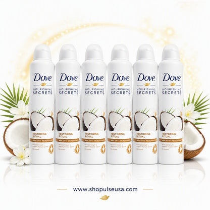 6 PK Dove NOURISHING SECRETS Anti Perspirant Spray 250ml Coconut & Jasmine Scent
