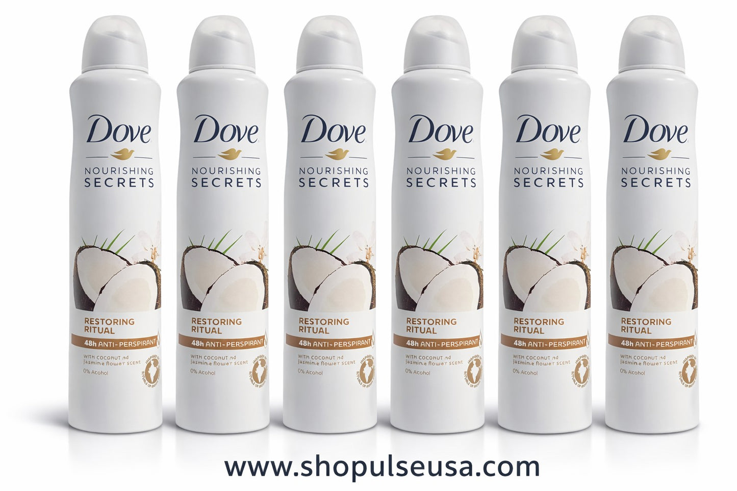 6 pk dove nourishing secrets anti perspirant spray 250ml coconut & jasmine scent