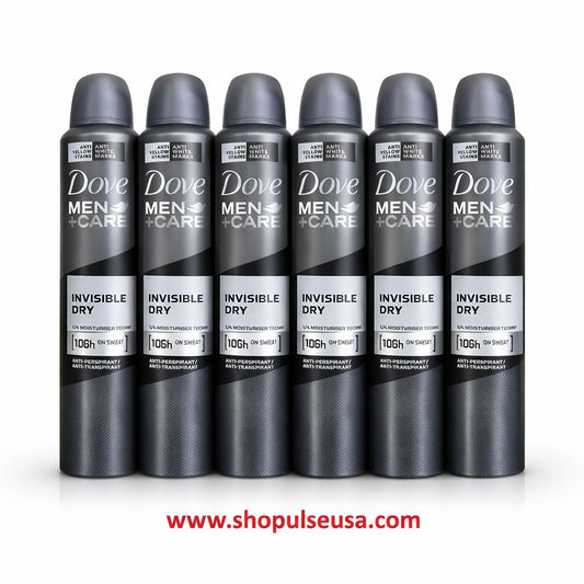 6 PK Dove Men + Care Invisible Dry Spray, International Version, 250 ML/8.4 OZ