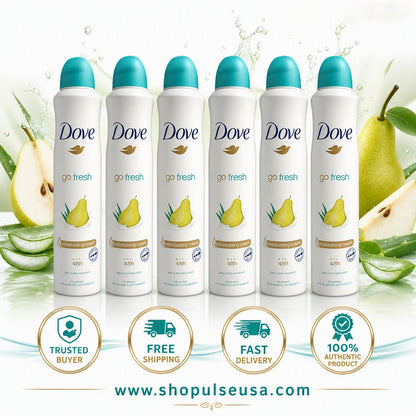 Dove Go Fresh Pear & Aloe Vera Scent Deodorant Spray 8.4 oz/250 ML (6 Pack)