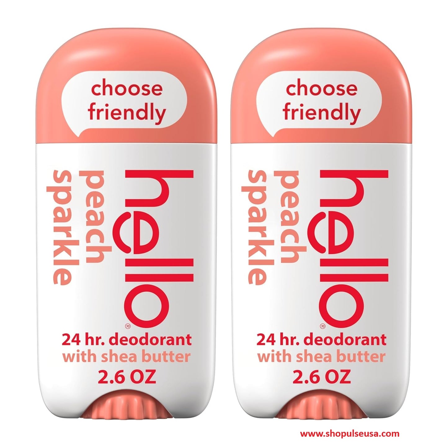 2 pk hello peach sparkle aluminum‑free deodorant natural, 2.6 oz each