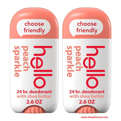 2 PK Hello Peach Sparkle Aluminum‑Free Deodorant Natural, 2.6 oz each