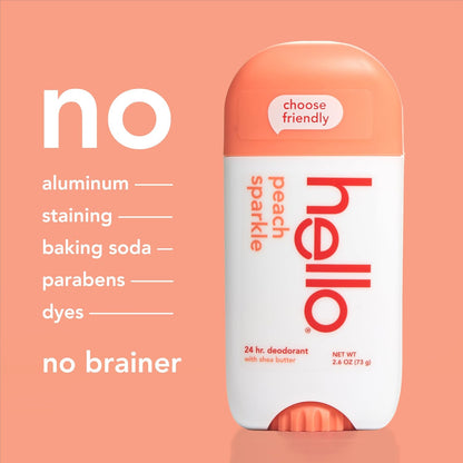 2 PK Hello Peach Sparkle Aluminum‑Free Deodorant Natural, 2.6 oz each