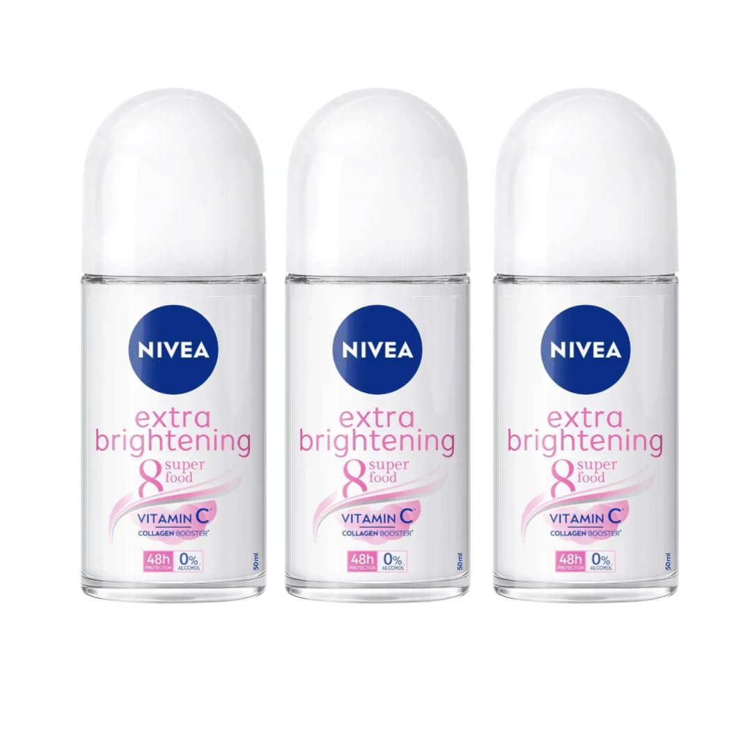 nivea extra brightening roll‑on deodorant 50ml (3‑pack) | vitamin c + collagen | 48h odor protection