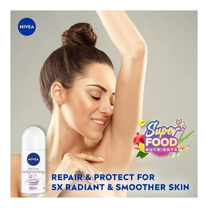 NIVEA Extra Brightening Roll‑On Deodorant 50ml (3‑Pack) | Vitamin C + Collagen | 48H Odor Protection