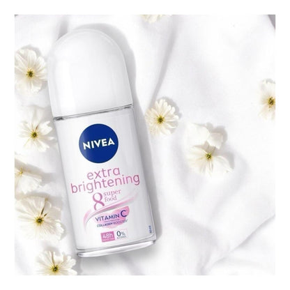 NIVEA Extra Brightening Roll‑On Deodorant 50ml (3‑Pack) | Vitamin C + Collagen | 48H Odor Protection
