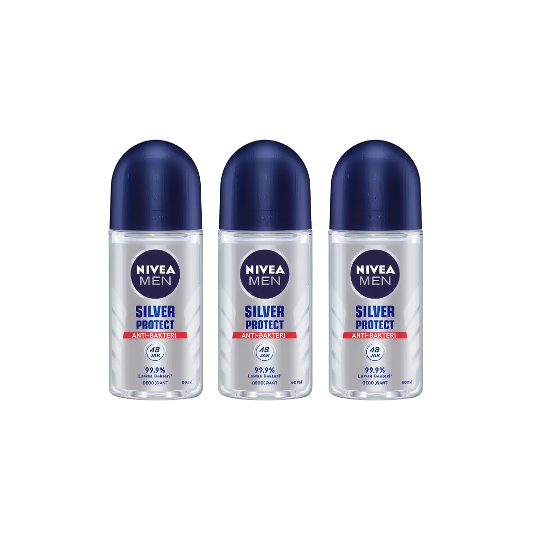 nivea men silver protect roll-on deodorant 48h odor protection, long-lasting freshness, alcohol-free, quick dry, 50ml antiperspirant, gentle on skin, men’s body care, fresh scent, pack of 3
