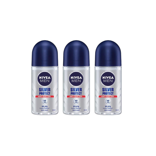 NIVEA Men Silver Protect Roll-On Deodorant 48H Odor Protection, Long-Lasting Freshness, Alcohol-Free, Quick Dry, 50ml Antiperspirant, Gentle on Skin, Men’s Body Care, Fresh Scent, Pack Of 3