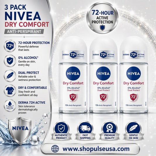 NIVEA Dry Comfort Roll‑On Deodorant 50ml (3‑Pack) | 72H Sweat & Odor Protection | Alcohol‑Free & Gentle on Skin