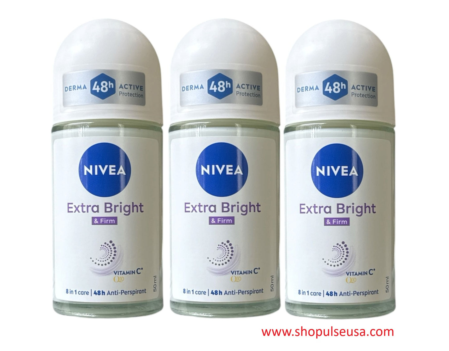 nivea extra bright & firm roll on 50ml (3 pack) | vitamin c + q10 | 48h protection