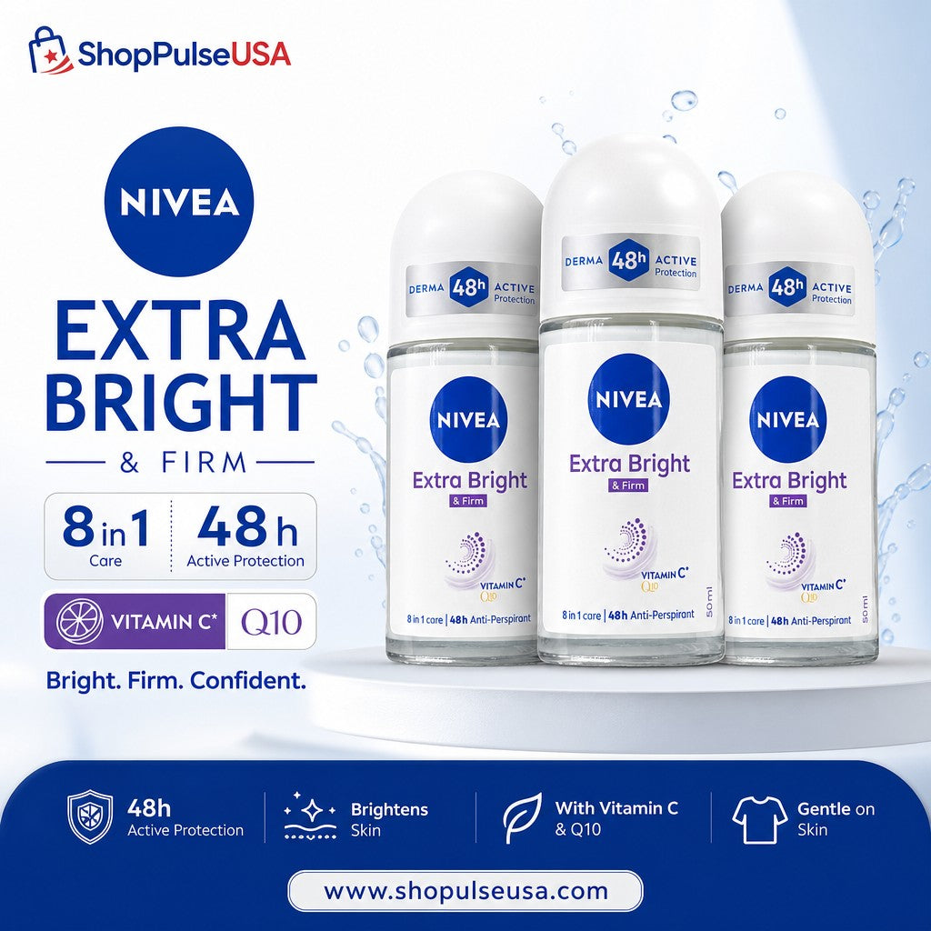 nivea extra bright & firm roll on 50ml (3 pack) | vitamin c + q10 | 48h protection