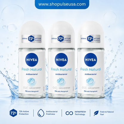 Nivea Fresh Natural Roll On | 1.69 Fl Oz (50ml) | Pack of 3