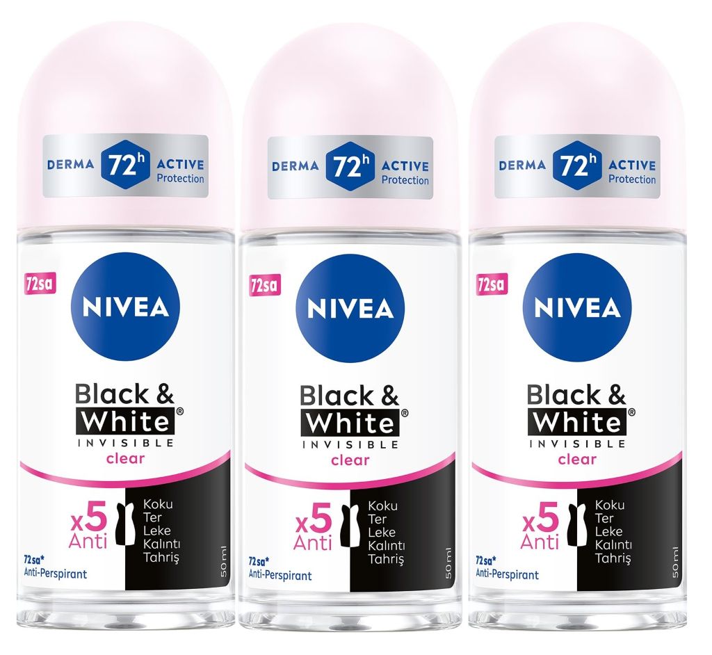 nivea invisible for black & white clear roll-on anti-perspirant deodorant 50 ml (pack of 3)