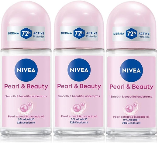 3 PK Nivea Pearl & Beauty Roll-On Deodorant, 50ml Each