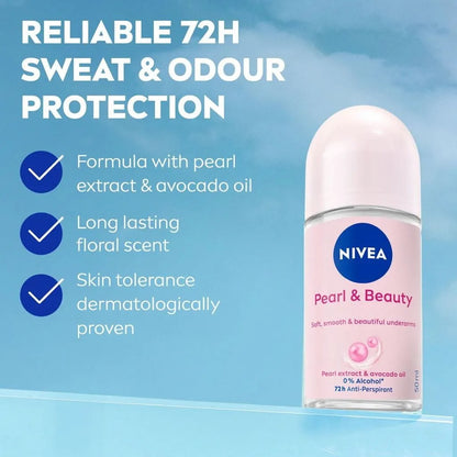 3 PK Nivea Pearl & Beauty Roll-On Deodorant, 50ml Each