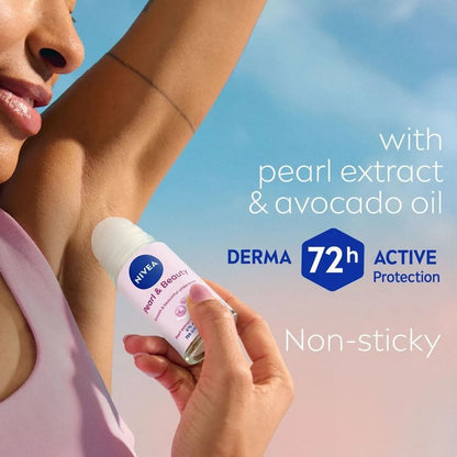 3 PK Nivea Pearl & Beauty Roll-On Deodorant, 50ml Each