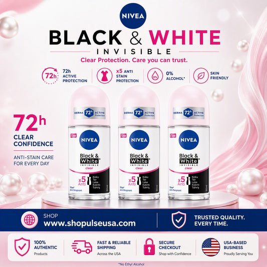 Nivea Invisible for Black & White Clear Roll-On Anti-Perspirant Deodorant 50 ml (Pack of 3)