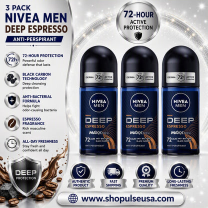 3 PK Nivea Deep Espresso Roll On 50 ML Each