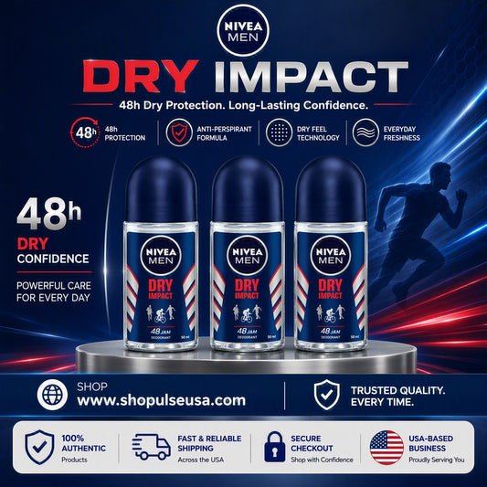 NIVEA Men Dry Impact Roll‑On Deodorant 50ml (3‑Pack) | 48H Sweat & Odor Protection | Alcohol‑Free