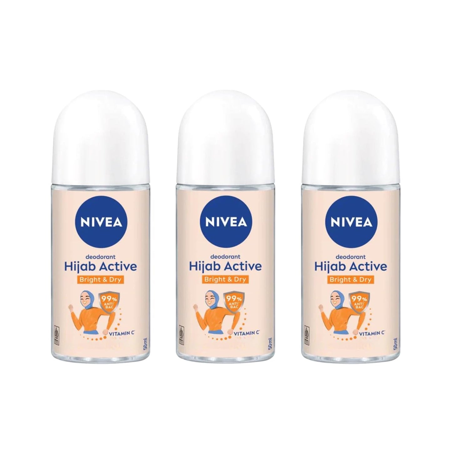 nivea hijab collection anti-perspirant roll on 50 ml each (3 pack)
