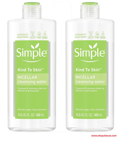 2 Pack Simple Micellar Cleansing Water 13.5 fl oz  Gentle Makeup Remover & Cleanser