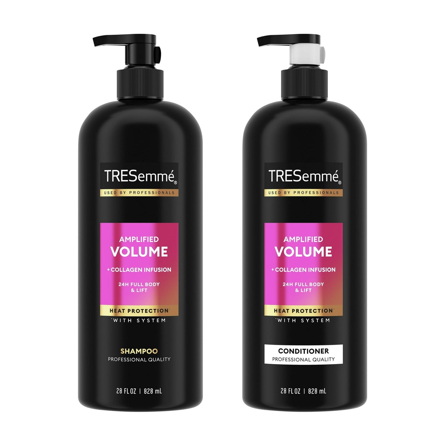 tresemmé shampoo and conditioner set, amplified volume + collagen infusion, 24h full body & lift with heat protection
