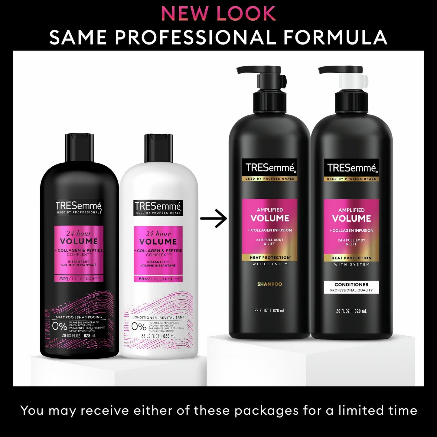 tresemmé shampoo and conditioner set, amplified volume + collagen infusion, 24h full body & lift with heat protection