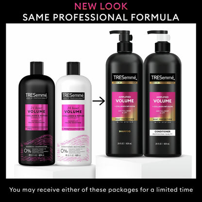 TRESemmé Shampoo and Conditioner Set, Amplified Volume + Collagen Infusion, 24H Full Body & Lift with Heat Protection
