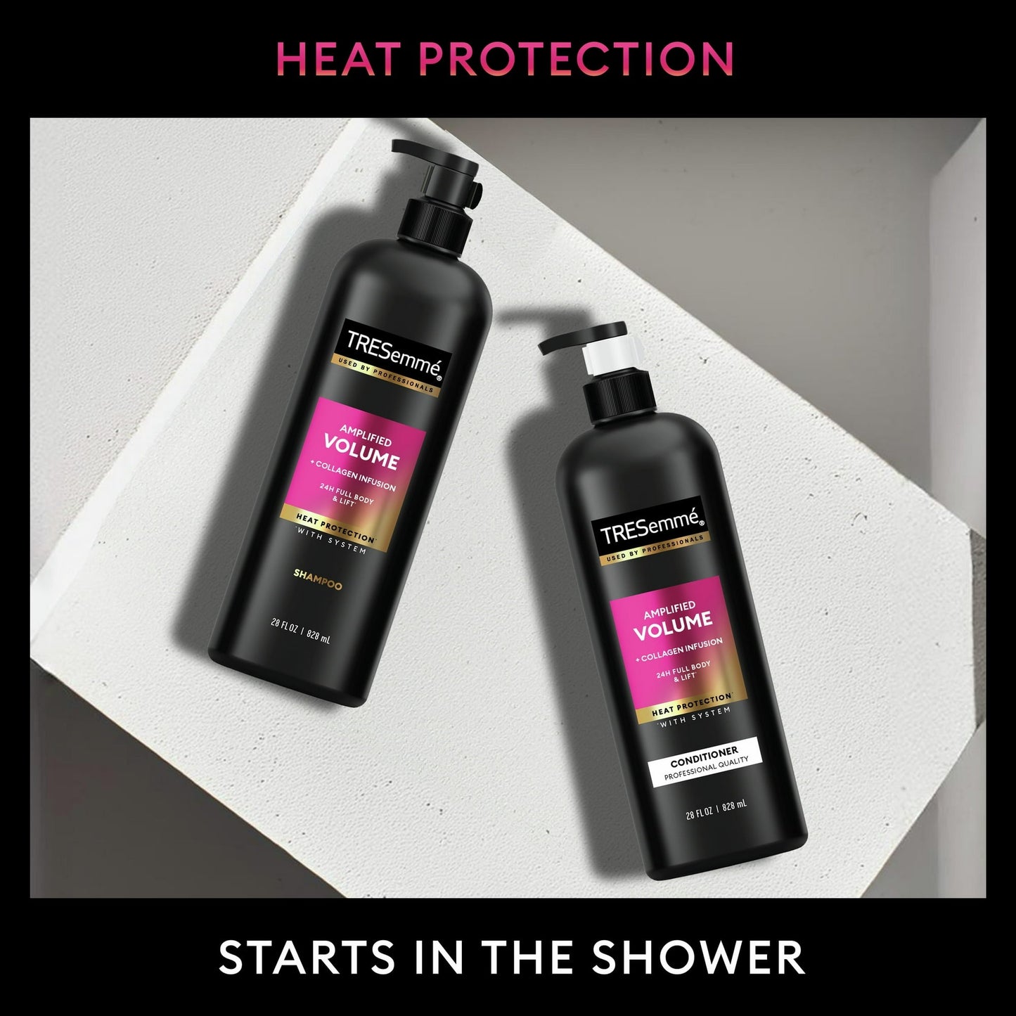 tresemmé shampoo and conditioner set, amplified volume + collagen infusion, 24h full body & lift with heat protection