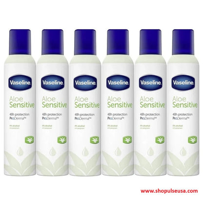 6 Pack Vaseline Aloe Sensitive Deodorant Spray  48HR Protection & 0% Alcohol 8.45 oz / 250 mL