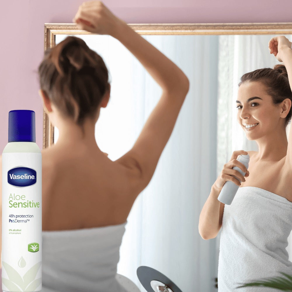 6 pack vaseline aloe sensitive deodorant spray  48hr protection & 0% alcohol 8.45 oz / 250 ml