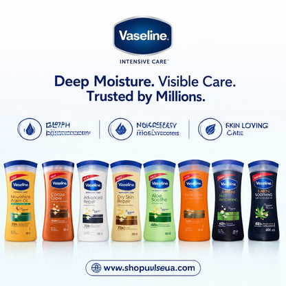 Vaseline Intensive Care Cocoa Glow Body Lotion 400ml (2 Pack) | 48H Moisture Dry
