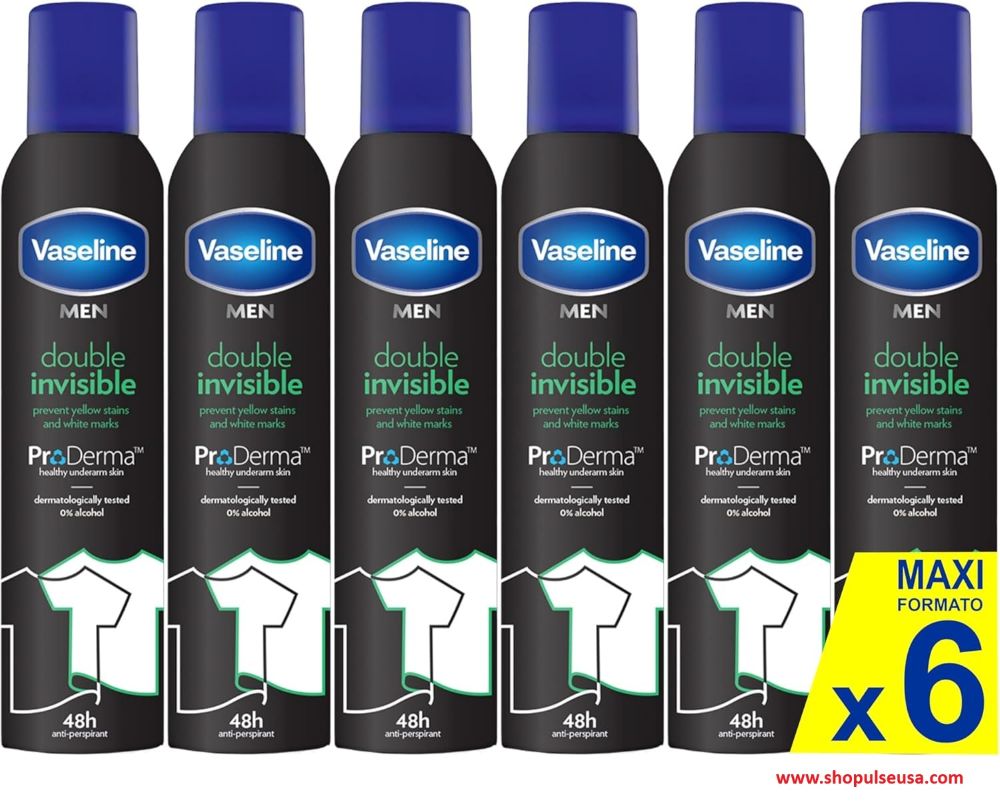 6 pk vaseline double invisible men’s antiperspirant 48h protection 8.45oz/250 ml