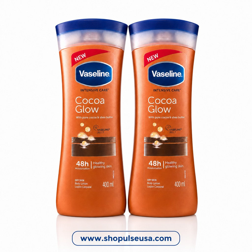 vaseline intensive care cocoa glow body lotion 400ml (2 pack) | 48h moisture dry