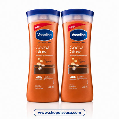 Vaseline Intensive Care Cocoa Glow Body Lotion 400ml (2 Pack) | 48H Moisture Dry