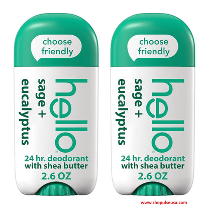 2 Pack Hello Sage and Eucalyptus Aluminum Free Deodorant 2.6 oz Each