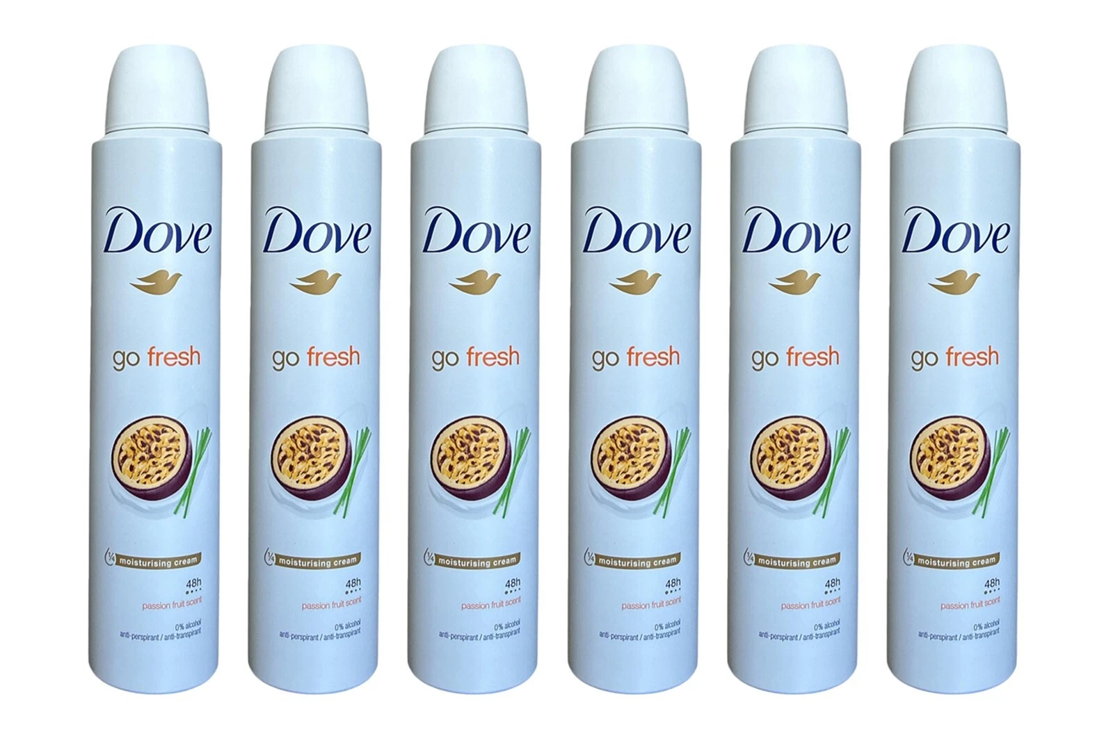 Dove Go Fresh Passion Fruit Antiperspirant Body Spray 6 Pack 200 ml / 6.76 oz | Long-Lasting Freshness & Sweat Protection