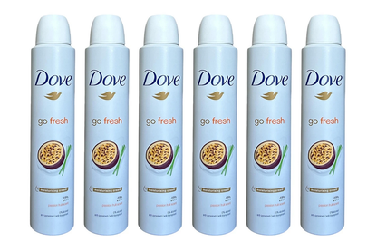 Dove Go Fresh Passion Fruit Antiperspirant Body Spray 6 Pack 200 ml / 6.76 oz | Long-Lasting Freshness & Sweat Protection