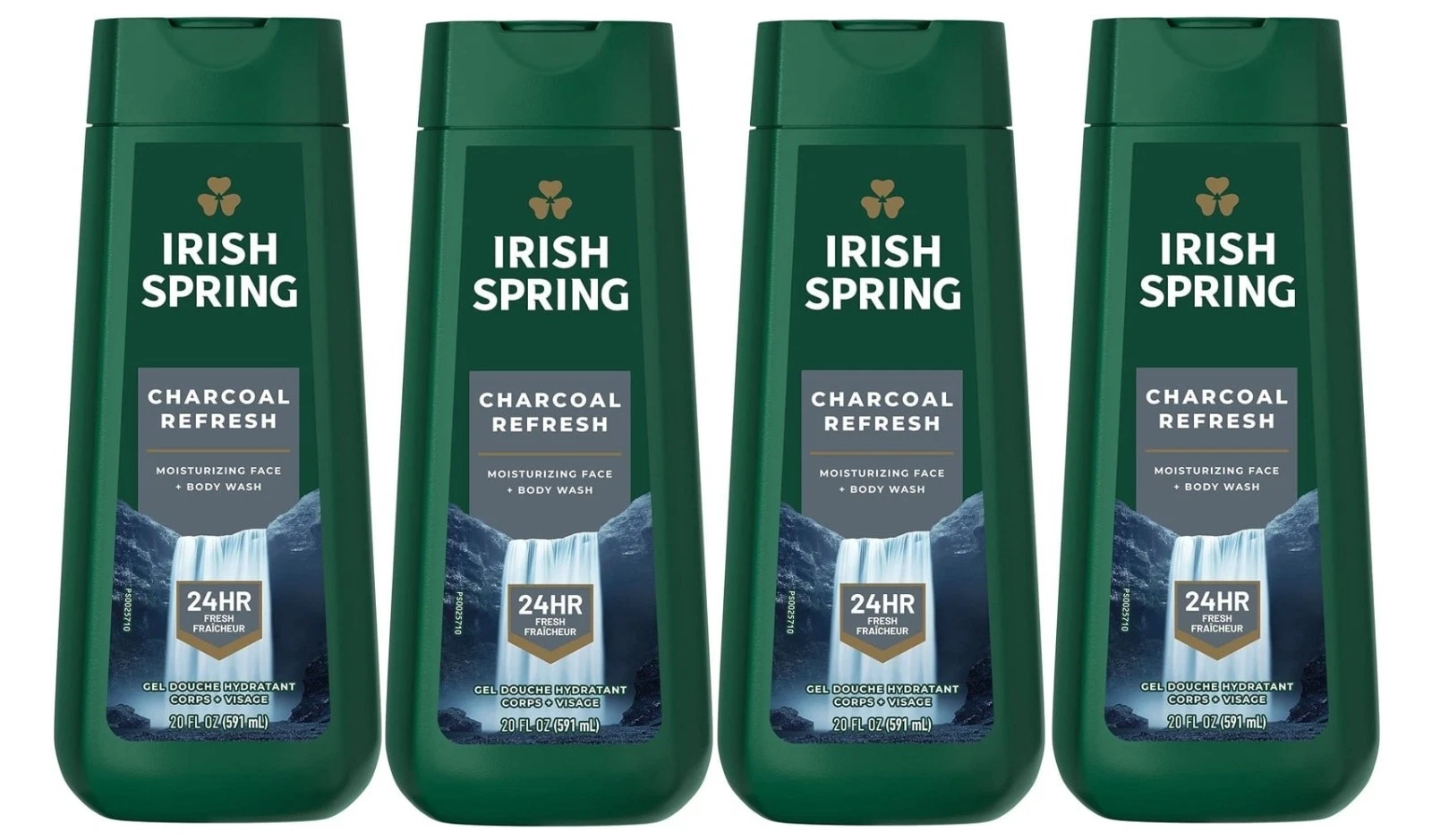Irish Spring Gel Body Wash Charcoal Fresh 4 Pack 20 fl oz | Men’s Refreshing Body Wash | Deep Cleansing & Long-Lasting Freshness