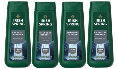 Irish Spring Gel Body Wash Charcoal Fresh 4 Pack 20 fl oz | Men’s Refreshing Body Wash | Deep Cleansing & Long-Lasting Freshness