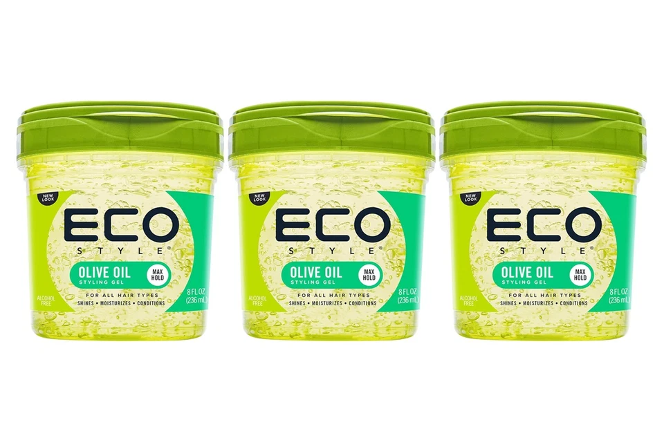 Eco Style Gel Olive Oil 3 Pack 8 oz | Hair Styling Gel with Moisturizing Olive Oil | Strong Hold Hair Gel