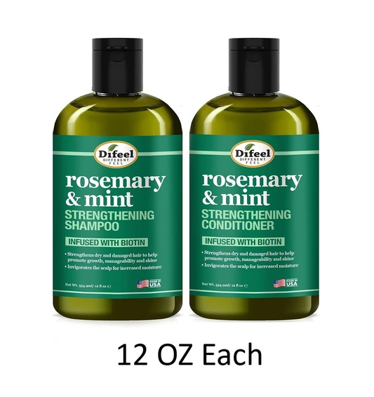 Difeel Rosemary & Mint Shampoo and Conditioner | Hair Strengthening Hair Care Set | Nourishing & Refreshing Formula