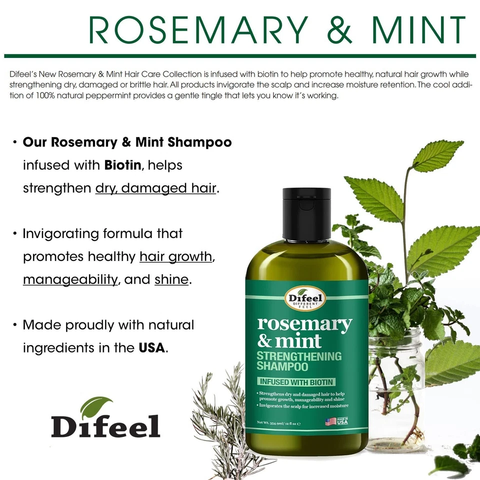 difeel rosemary & mint shampoo and conditioner | hair strengthening hair care set | nourishing & refreshing formula