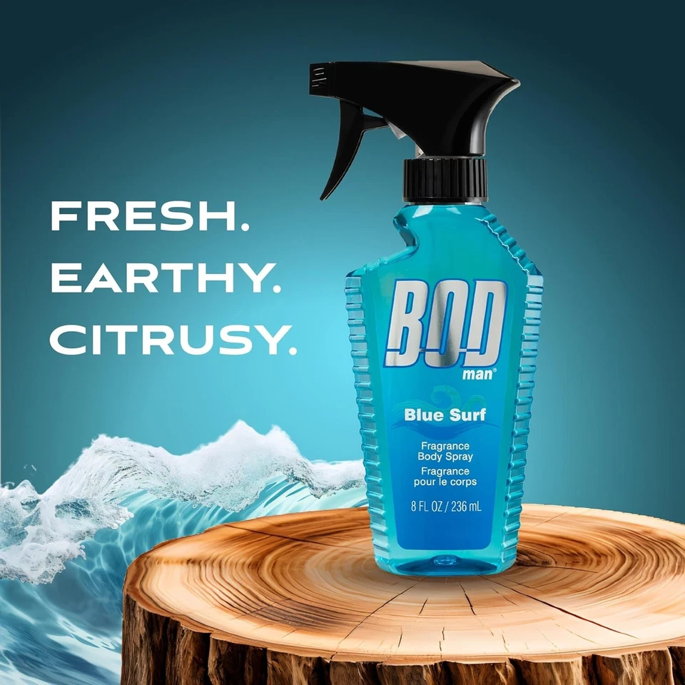 BOD Man Fragrance Body Spray 3 Pack Blue Surf 8 fl oz | Men’s Deodorant & Body Spray | Long-Lasting Fresh Scent