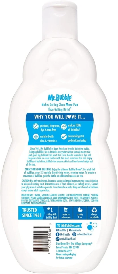 mr. bubble bath extra gentle 4 pack | kids bubble bath | gentle & soothing bath time fun