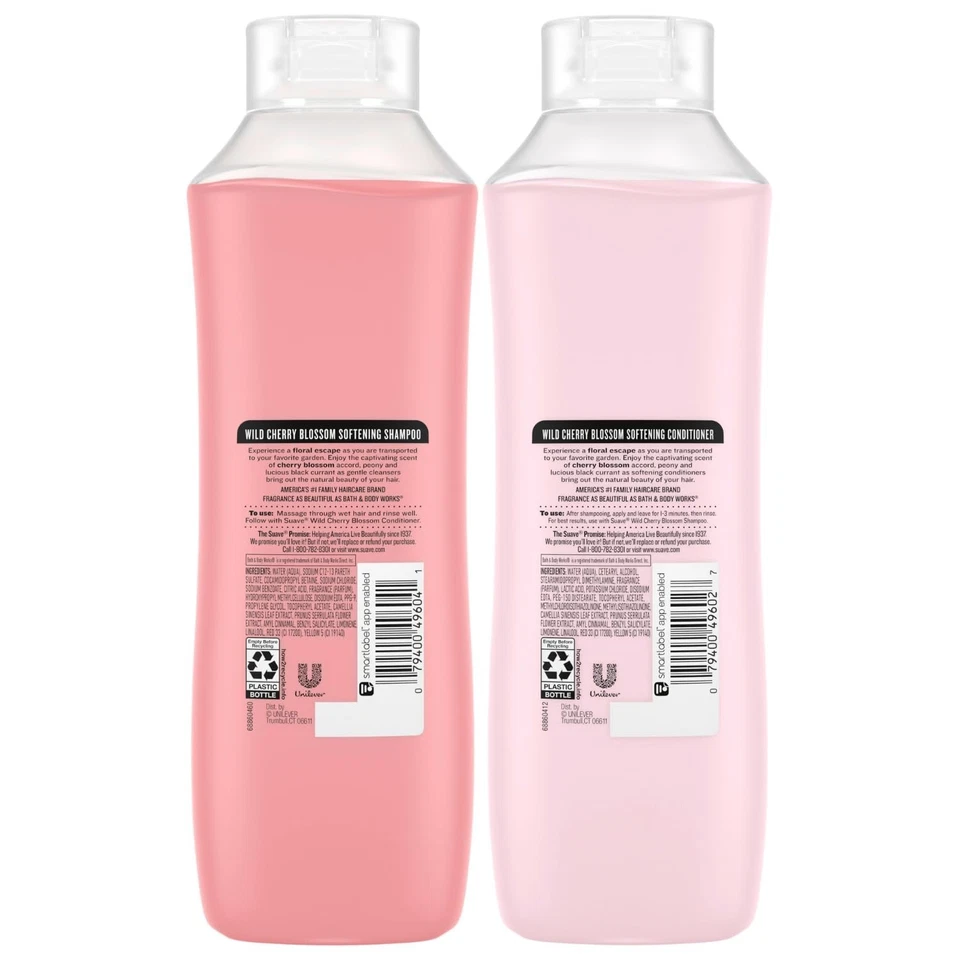 Suave Shampoo & Conditioner Set Wild Cherry Blossom 22.5 fl oz Each | Moisturizing Hair Care | Hydrating & Refreshing Hair Duo